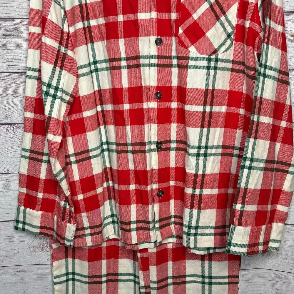 Old Navy Men's Holiday Christmas Plaid Flannel Pajama Two Piece Set Large New
